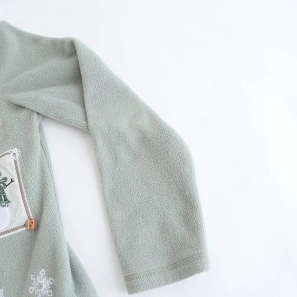 Vintage Croft & Barrow Sage Embroidered Snowman Christmas Zip Fleece Cardigan M - Picture 5 of 11